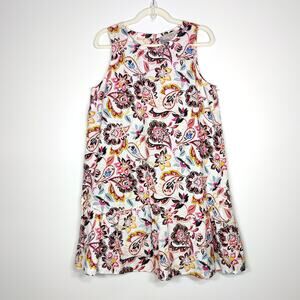 LOFT Linen Blend Tank Dress Ruffle Hem‎ Floral Print Pink 8 Resort Wear Vacation